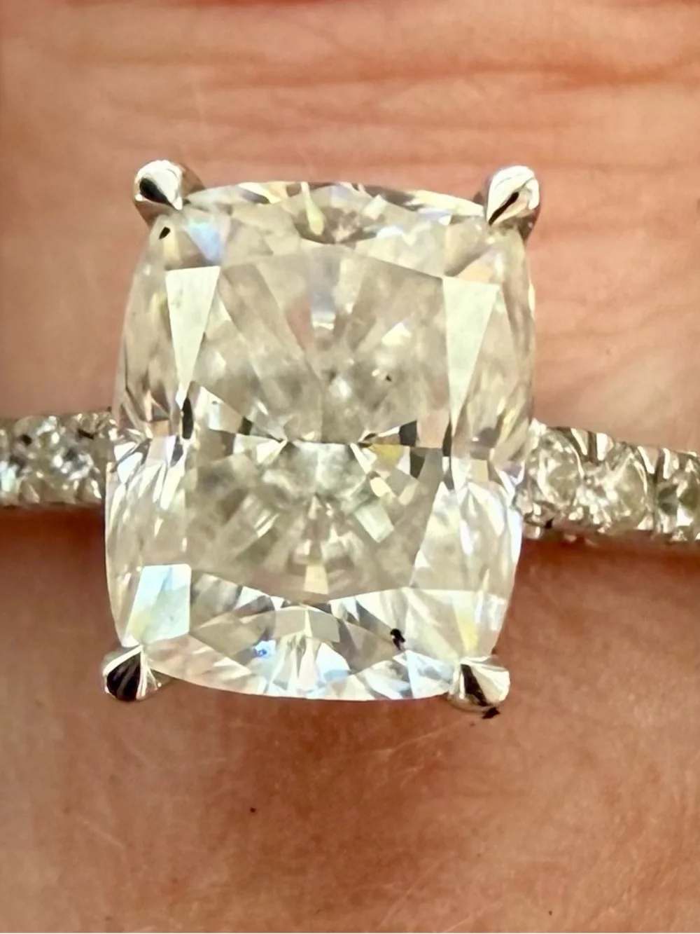 Elongated Cushion Cut 2.5 ct Moissanite Cathedral Setting Ring White Gold